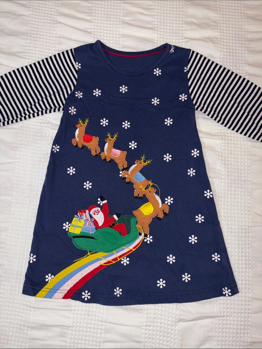 Toddler girl, Christmas dress Santa and reindeer appliqué dress girls 4t